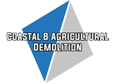 Coastal & Agricultural Demolition Logo Logo with blue and gray geometric shapes and text: Coastal & Agricultural Demolition.