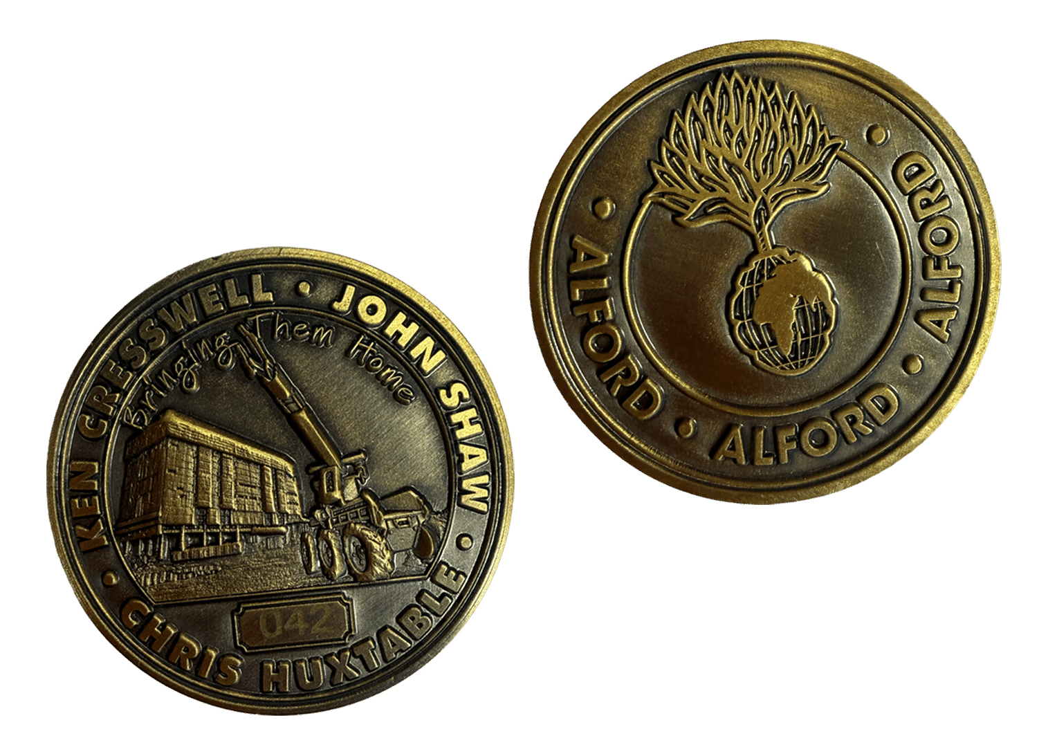 Didcot - Memorial Coins Two commemorative bronze coins with detailed engravings and text, shown front and back.