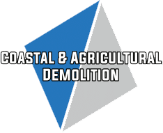 Blue and gray diamond logo with "Coastal & Agricultural Demolition" text in white font.