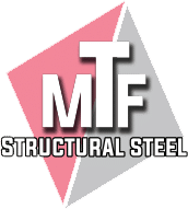 Logo - Structural Steel MTF Structural Steel logo with pink and gray geometric background.